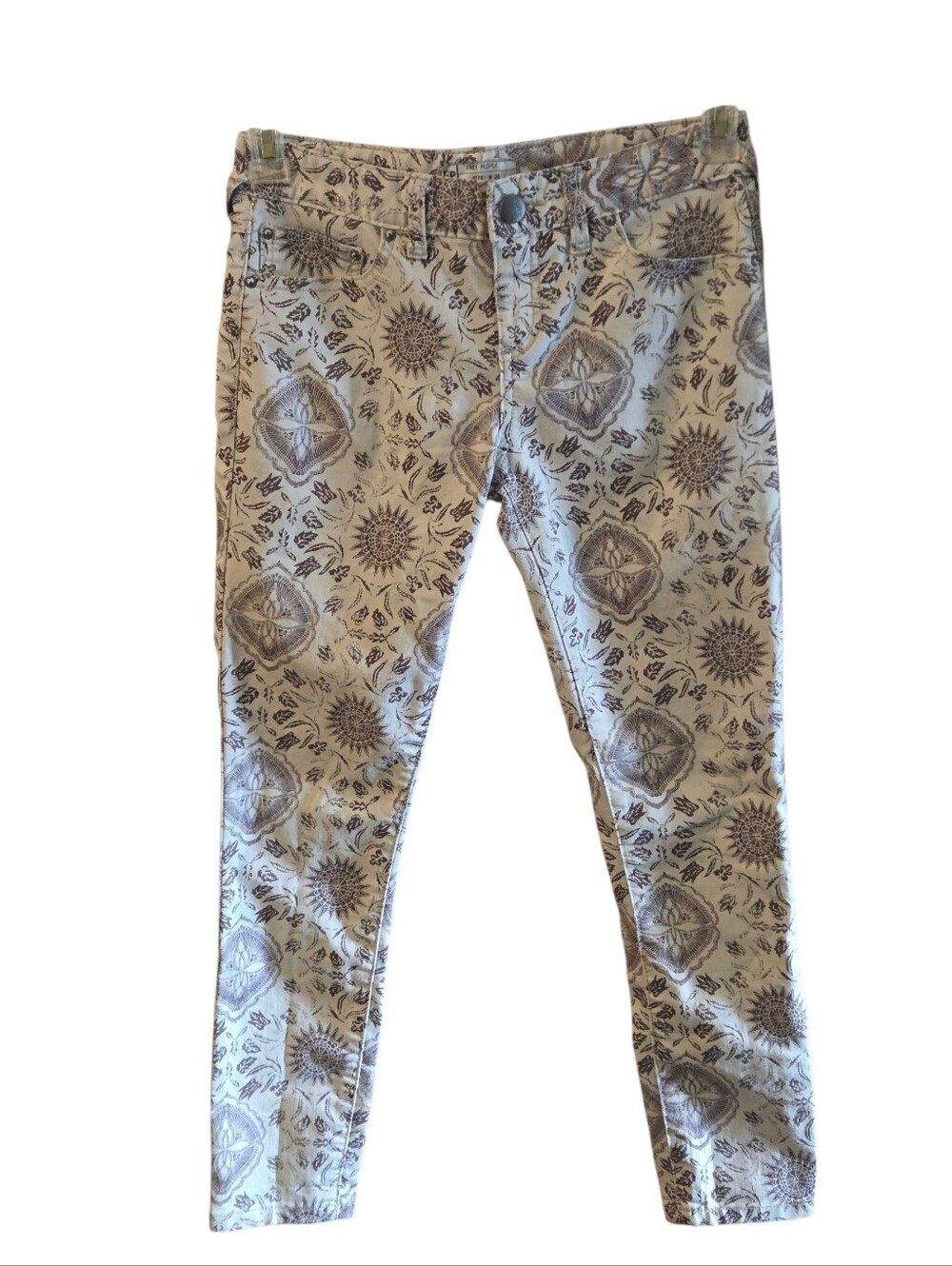 Free People Slim Ankle Crop Jeans Moroccan Mediallion Print Cream Brown Size 26 - Picture 14 of 15